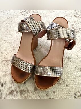 Stuart Weitzman platform sequin and leather sandals